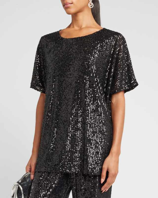 Dolman-Sleeve Sequin Caftan Top